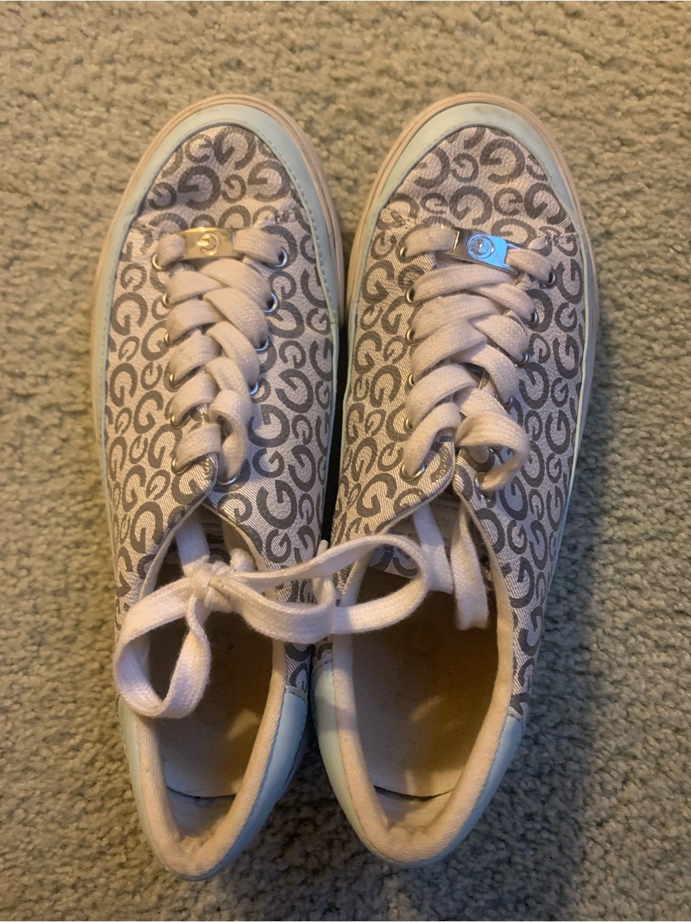 Guess Monogram Low-Top Sneakers in Light Blue and White